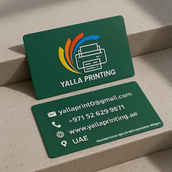 بطاقات أعمال مطفية بطبقة UV ذات زوايا مستديرة – 400 جرام لكل متر مربع، لمسة نهائية ممتازة، مطبوعة على الوجهين | خدمات تصميم مجانية | Yalla Printing