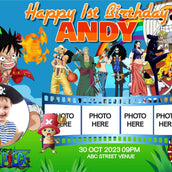 One Piece" Anime Style 1st Birthday Banner - Personalized with Picture and Name - Yalla Printing