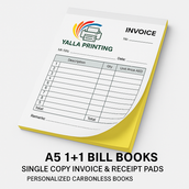 Custom A5 NCR Bill Books (1+1 Copy) – Single Copy Invoice & Receipt Pads | Personalized Carbonless Books with Free Design & Fast UAE Delivery – Yalla Printing