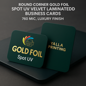 بطاقات أعمال مغلفة برقائق ذهبية بزوايا مستديرة ومغطاة بطبقة مخملية مقاومة للأشعة فوق البنفسجية – 760 ميكرون، لمسة نهائية فاخرة | خدمات تصميم مجانية | Yalla Printing