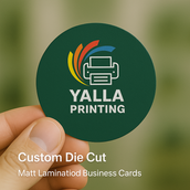 بطاقات أعمال مخصصة مقطوعة ومغلفة بطبقة غير لامعة - 400 جرام لكل متر مربع، جودة ممتازة، أشكال فريدة | خدمات تصميم مجانية | Yalla Printing