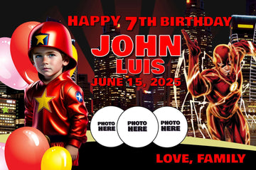 Personalized Flash Theme Birthday Banner with Your Child's Picture and Name!
