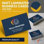بطاقات عمل مغلفة غير لامعة – 400 جرام لكل متر مربع، مطبوعة على الوجهين، بجودة ممتازة | خدمات تصميم مجانية | Yalla Printing