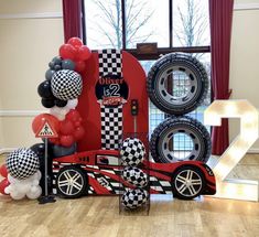 Ultimate Racing Birthday Decor Set - 5 Cutouts: Custom Backdrop, 3D Number, Race Car, and Tire Props