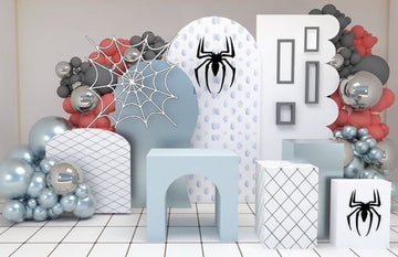 Spider-Themed Birthday Decor Set - 6 Unique Cutouts: Spider Web, Arch Panel with Spider, Building Silhouette, and More