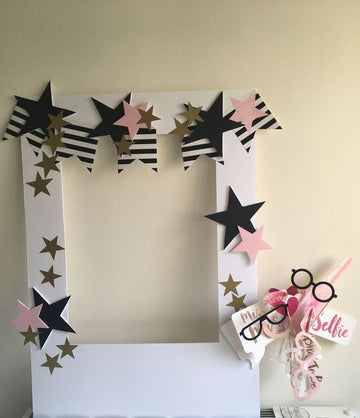 Starry Celebration Photo Frame Prop - Party Selfie Frame with Star and Banner Accents