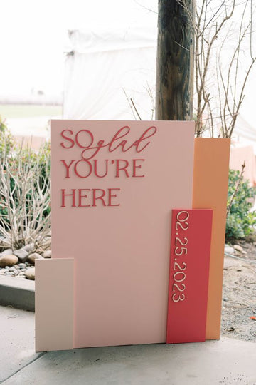 Welcome Signage Set - “So Glad You’re Here” Modern Stacked Panels with Date Display