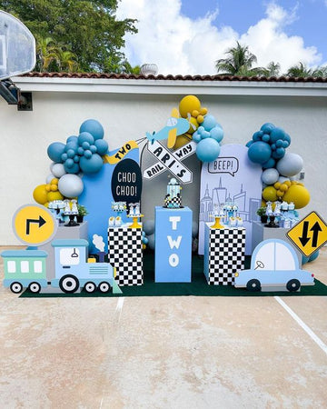 Train-Themed Birthday Decor - 6 Cutouts: Train, Car, Personalized Railway Backdrop, and Street Signs