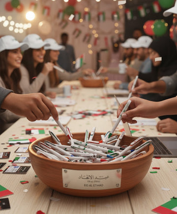 UAE National Day Pens – 54th Eid Al Etihad Edition | Flag Color Ballpoint Pens with National Emblem Print | Yalla Printing UAE