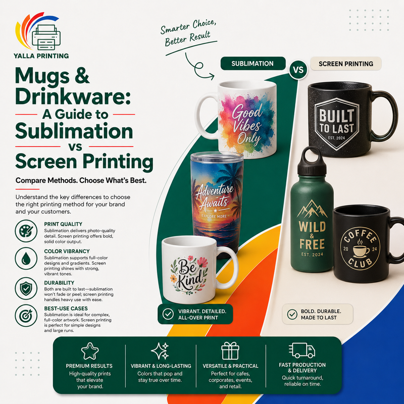 Mugs & Drinkware: A Guide to Sublimation vs Screen Printing