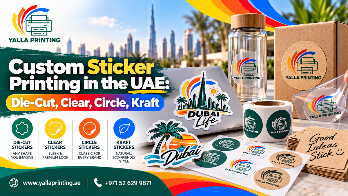 Custom die-cut clear circle and kraft stickers UAE – Yalla Printing