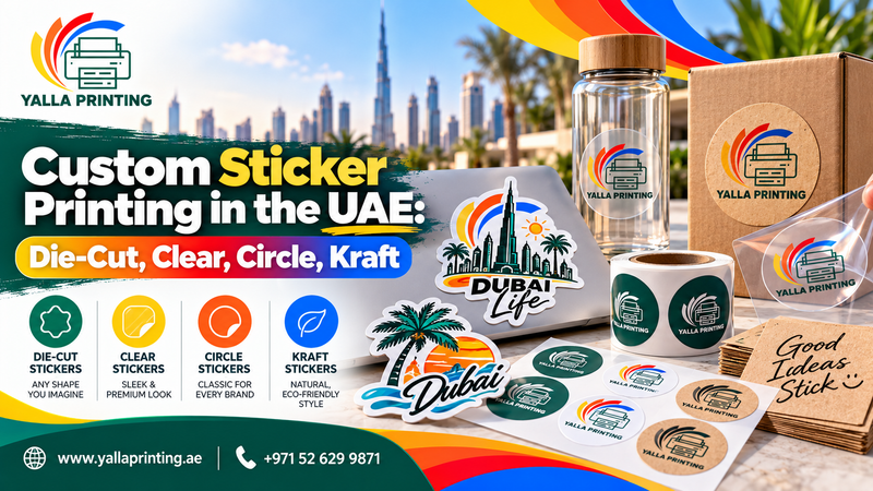 Custom die-cut clear circle and kraft stickers UAE – Yalla Printing