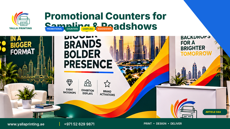 Branded promotional counters for sampling and roadshows – Yalla Printing