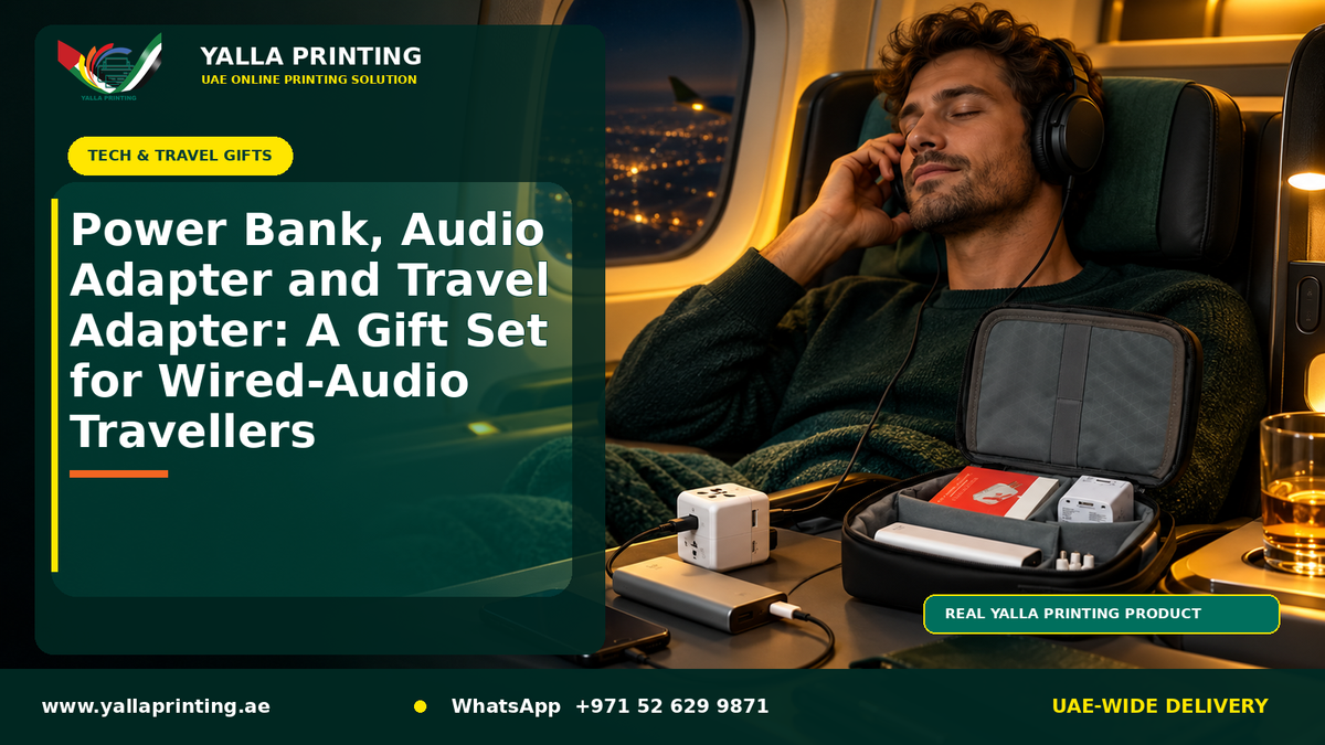 Power Bank, Audio Adapter and Travel Adapter: A Gift Set for Wired-Audio Travellers – Yalla Printing UAE