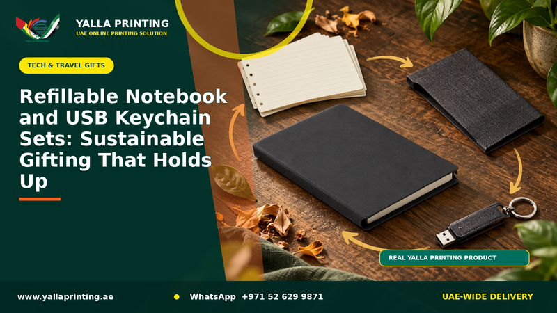 Refillable Notebook and USB Keychain Sets: Sustainable Gifting That Holds Up – Yalla Printing UAE