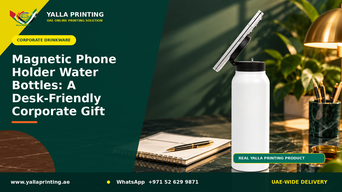 Magnetic Phone Holder Water Bottles: A Desk-Friendly Corporate Gift – Yalla Printing UAE