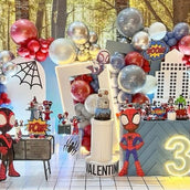 Spider-Man Birthday Decor - 7 Cutouts: Spider Web, Buildings, Character Figures, and Pop Art Signs