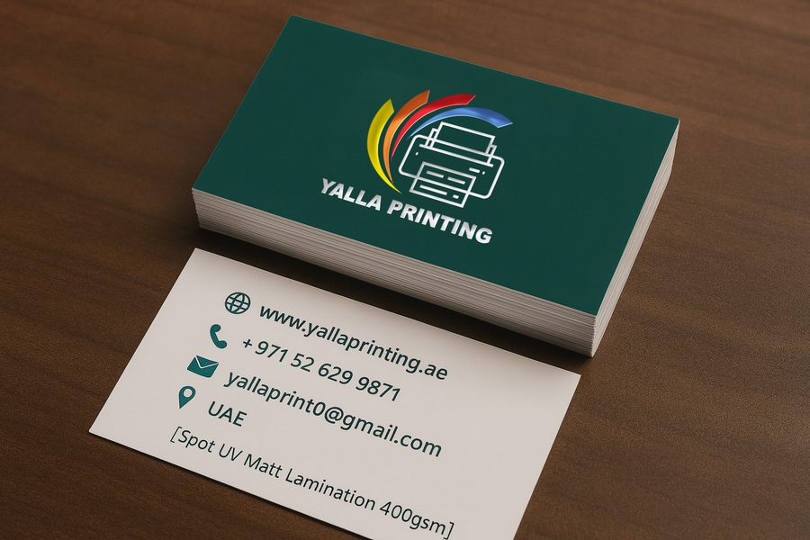 Spot UV Matt Laminated Business Cards – 400 GSM | Premium Double-Sided Cards | Luxury Gloss Highlights & UAE Delivery – Yalla Printing