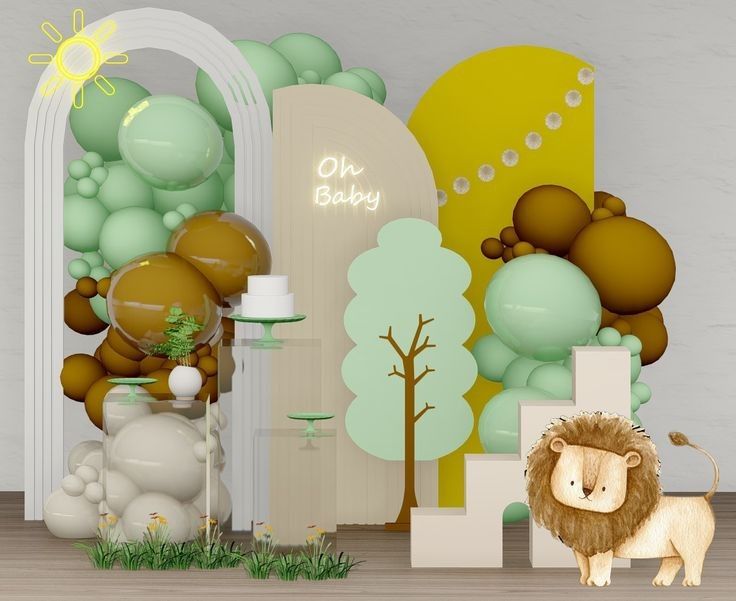 Safari-Themed Baby Shower Foam Board Display – “Oh Baby” Backdrop with Tree, Lion & 3D Step Cutout for Kids’ Events & Gender Reveals