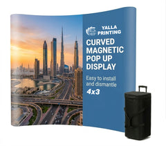 Custom Printed Magnetic Curved Pop Up Stand 4 x 3 with Foldable Structure & Carry Bag – Premium Vinyl Printed Exhibition Backdrop Display | Magnet Panel System for Events, Trade Shows, Retail Promotions & Corporate Branding | Yalla Printing UAE