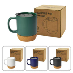 Custom Printed Ceramic Mugs With Lid And Cork Base 385 Ml - Ceramic | Logo Branding Corporate Gift | UAE Delivery | Yalla Printing UAE