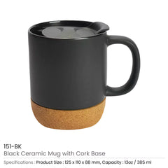 Custom Printed Ceramic Mugs With Lid And Cork Base 385 Ml - Ceramic | Logo Branding Corporate Gift | UAE Delivery | Yalla Printing UAE