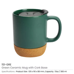 Custom Printed Ceramic Mugs With Lid And Cork Base 385 Ml - Ceramic | Logo Branding Corporate Gift | UAE Delivery | Yalla Printing UAE