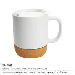 Custom Printed Ceramic Mugs With Lid And Cork Base 385 Ml - Ceramic | Logo Branding Corporate Gift | UAE Delivery | Yalla Printing UAE