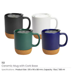Custom Printed Ceramic Mugs With Lid And Cork Base 385 Ml - Ceramic | Logo Branding Corporate Gift | UAE Delivery | Yalla Printing UAE