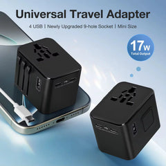 Custom Printed Universal Travel Adaptors, 17W, 2Type C+2Usb+Ac Port | Logo Branding Corporate Gift | UAE Delivery | Yalla Printing UAE