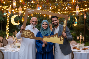 🌙 Ramadan Kareem Luxury Gold Selfie Frame Foam Board | 120 × 80 cm | Custom Logo Photo Booth | Yalla Printing UAE