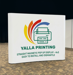 Custom Printed Magnetic Straight Pop Up Stand 4 x 3 with Foldable Structure & Carry Bag – Premium Vinyl Printed Exhibition Backdrop Display | Magnet Panel System for Events, Trade Shows, Retail Promotions & Corporate Branding | Yalla Printing UAE