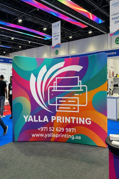 Custom Printed Curved Tension Fabric Stand 230 x 230 cm – Fabric Display Backdrop with Stitching and Curved Frame | Premium Signage & Display Printing | Free Design Support | Yalla Printing UAE