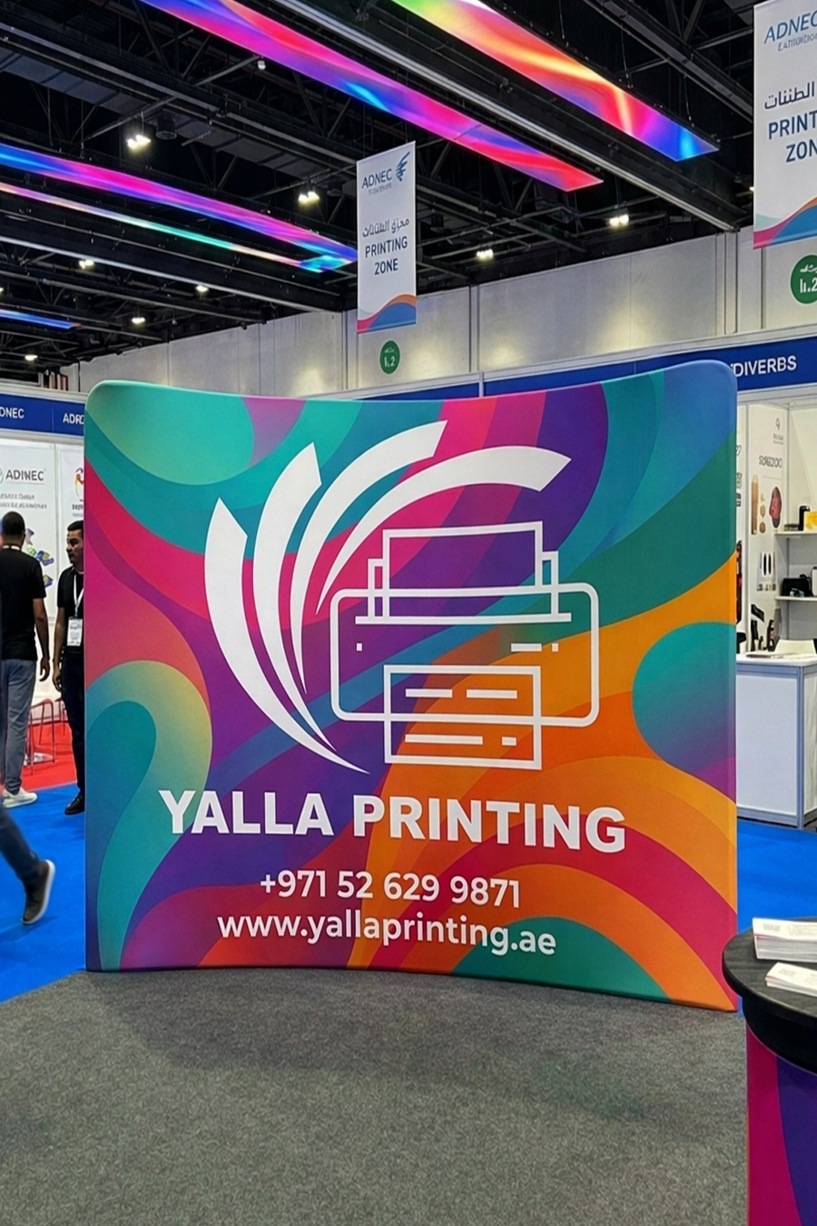 Custom Printed Curved Tension Fabric Stand 230 x 230 cm – Fabric Display Backdrop with Stitching and Curved Frame | Premium Signage & Display Printing | Free Design Support | Yalla Printing UAE