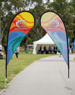 Custom Printed Teardrop Flag with Ground Spike – Premium Polyester Fabric Advertising Flag | Single Side Printing with Reversed Back | Outdoor Promotional Branding Display for Events, Retail, Roadshows & Business Marketing | Yalla Printing UAE