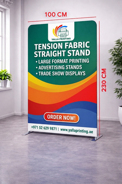 Custom Printed Straight Tension Fabric Stand 100 x 230 cm – Fabric Display Stand with Stitching and Straight Frame | Professional Business Printing | Free Design Support | Yalla Printing UAE