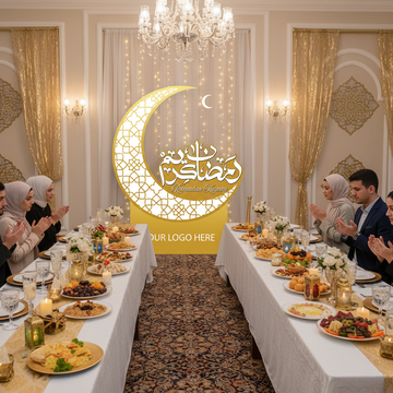 🌙 Ramadan Kareem Premium Crescent Moon Standee | Luxury Ramadan Event Centerpiece with Custom Logo | Yalla Printing UAE