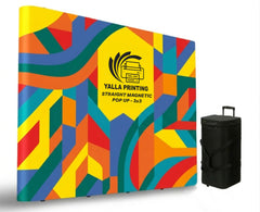 Custom Printed Magnetic Straight Pop Up Stand 3 x 3 with Foldable Structure & Carry Bag – Premium Vinyl Printed Exhibition Backdrop Display | Magnet Panel System for Events, Trade Shows, Retail Promotions & Corporate Branding | Yalla Printing UAE