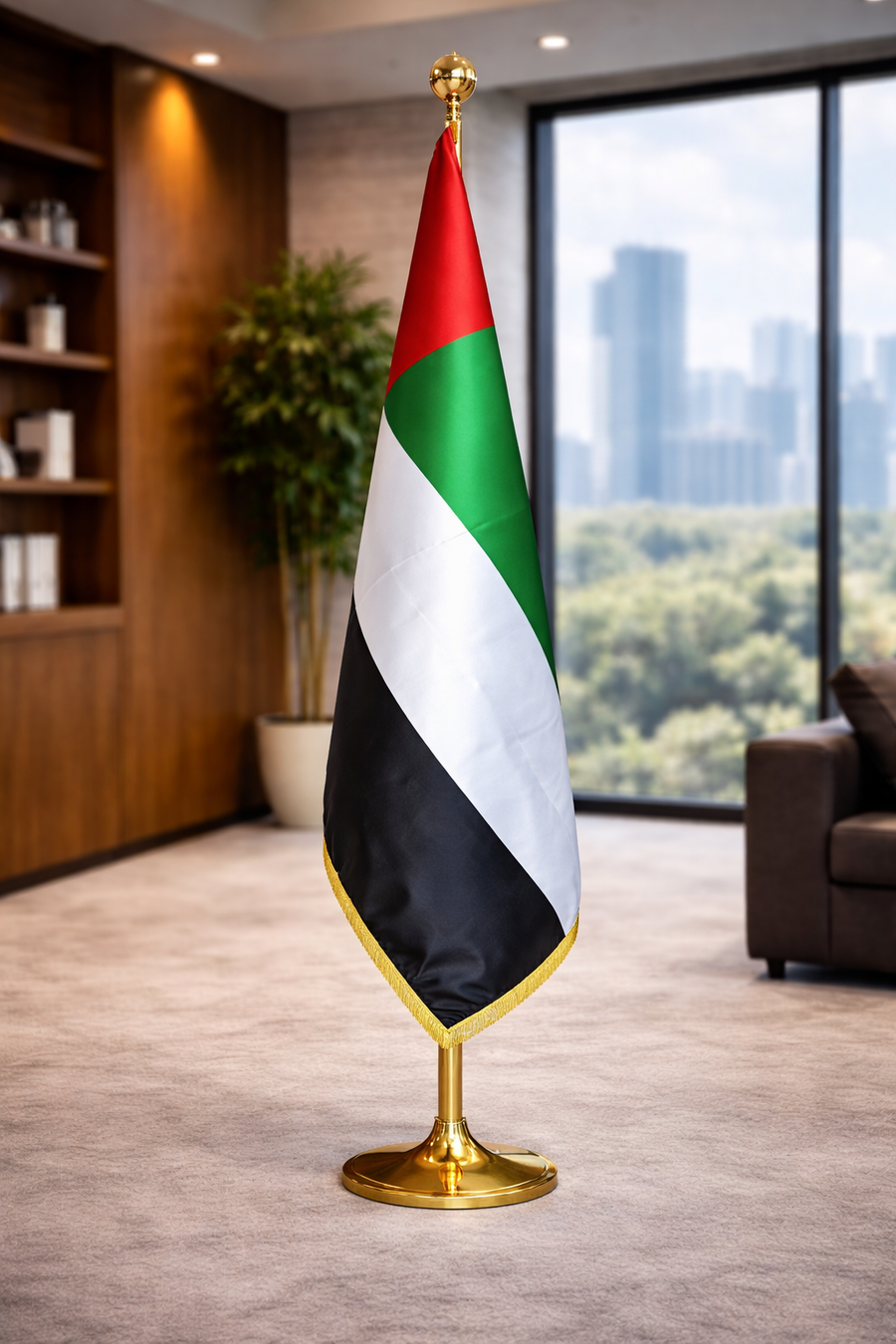 Custom Printed Conference Flag 150 x 100 cm with 2.5 Meter Adjustable VIP Pole – Double-Sided Canvas Stiffener Flag | Silver or Gold Pole Option for Office, Events, Hotels, Embassies & Corporate Display | Yalla Printing UAE