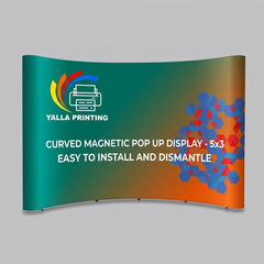 Custom Printed Magnetic Curved Pop Up Stand 5 x 3 with Foldable Structure & Hard Case – Premium Vinyl Printed Exhibition Backdrop Display | Magnet Panel System for Events, Trade Shows, Retail Promotions & Corporate Branding | Yalla Printing UAE
