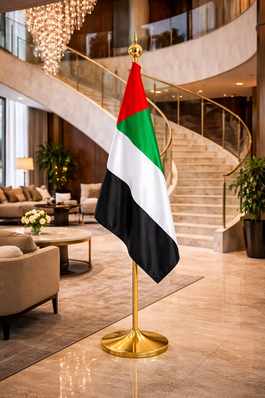 Custom Printed Conference Flag 180 x 100 cm with 3.5 Meter Adjustable VIP Pole – Double-Sided Taffeta Satin Fabric Flag | Silver or Gold Pole Option for Office, Events, Hotels, Embassies & Corporate Display | Yalla Printing UAE