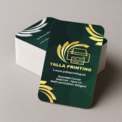 بطاقات أعمال مطفية برقائق ذهبية بزوايا مستديرة – 400 جرام لكل متر مربع، لمسة نهائية ممتازة، مطبوعة على الوجهين | خدمات تصميم مجانية | Yalla Printing