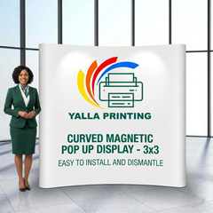 Custom Printed Magnetic Curved Pop Up Stand 3 x 3 with Foldable Structure & Carry Bag – Premium Vinyl Printed Exhibition Backdrop Display | Magnet Panel System for Events, Trade Shows, Retail Promotions & Corporate Branding | Yalla Printing UAE