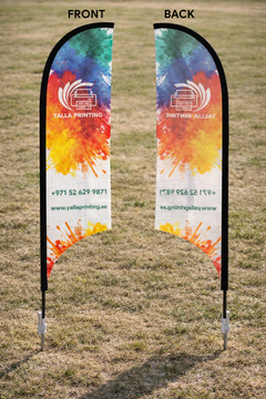 Custom Printed Curved Top Flag with Ground Spike – Premium Polyester Fabric Advertising Flag | Single Side Printing with Reversed Back | Outdoor Promotional Display for Events, Retail & Branding | Yalla Printing UAE