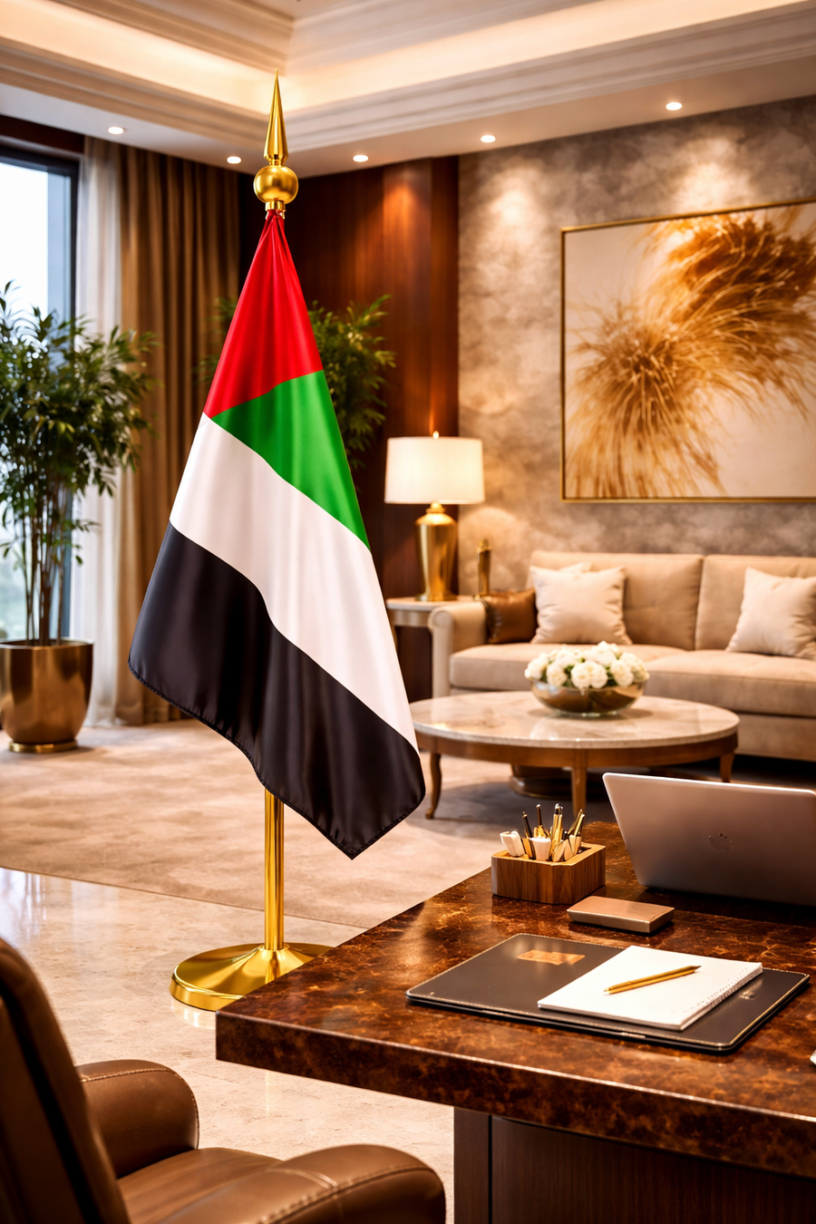 Custom Printed Conference Flag 180 x 100 cm with 3 Meter VVIP Pole – Double-Sided Taffeta Satin Fabric Flag | Silver or Gold Pole Option for Office, Events, Hotels, Embassies & Corporate Display | Yalla Printing UAE