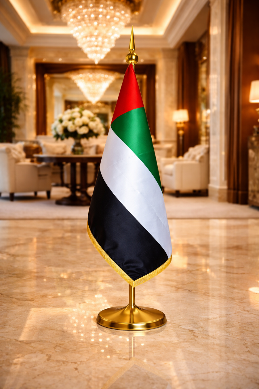 Custom Printed Conference Flag 180 x 100 cm with 3 Meter VVIP Pole – Double-Sided Canvas Stiffener Flag | Silver or Gold Pole Option for Office, Events, Hotels, Embassies & Corporate Display | Yalla Printing UAE