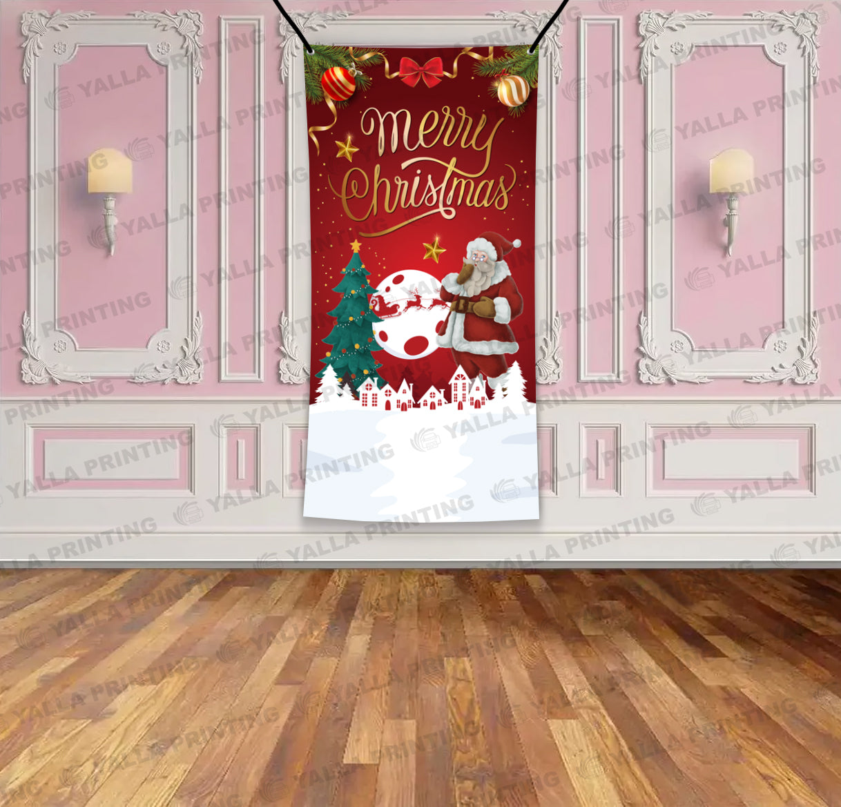 Merry Christmas Hanging Banner – Premium Festive Wall Decoration | Christmas Backdrop | Seasonal Event Display | Yalla Printing UAE