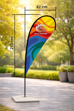 Custom Printed Teardrop Flag with Square Concrete Base (30KG) – Premium Polyester Fabric Advertising Flag | Single Side Printing with Reversed Back | Indoor & Outdoor Promotional Display for Events, Retail & Exhibitions | Yalla Printing UAE