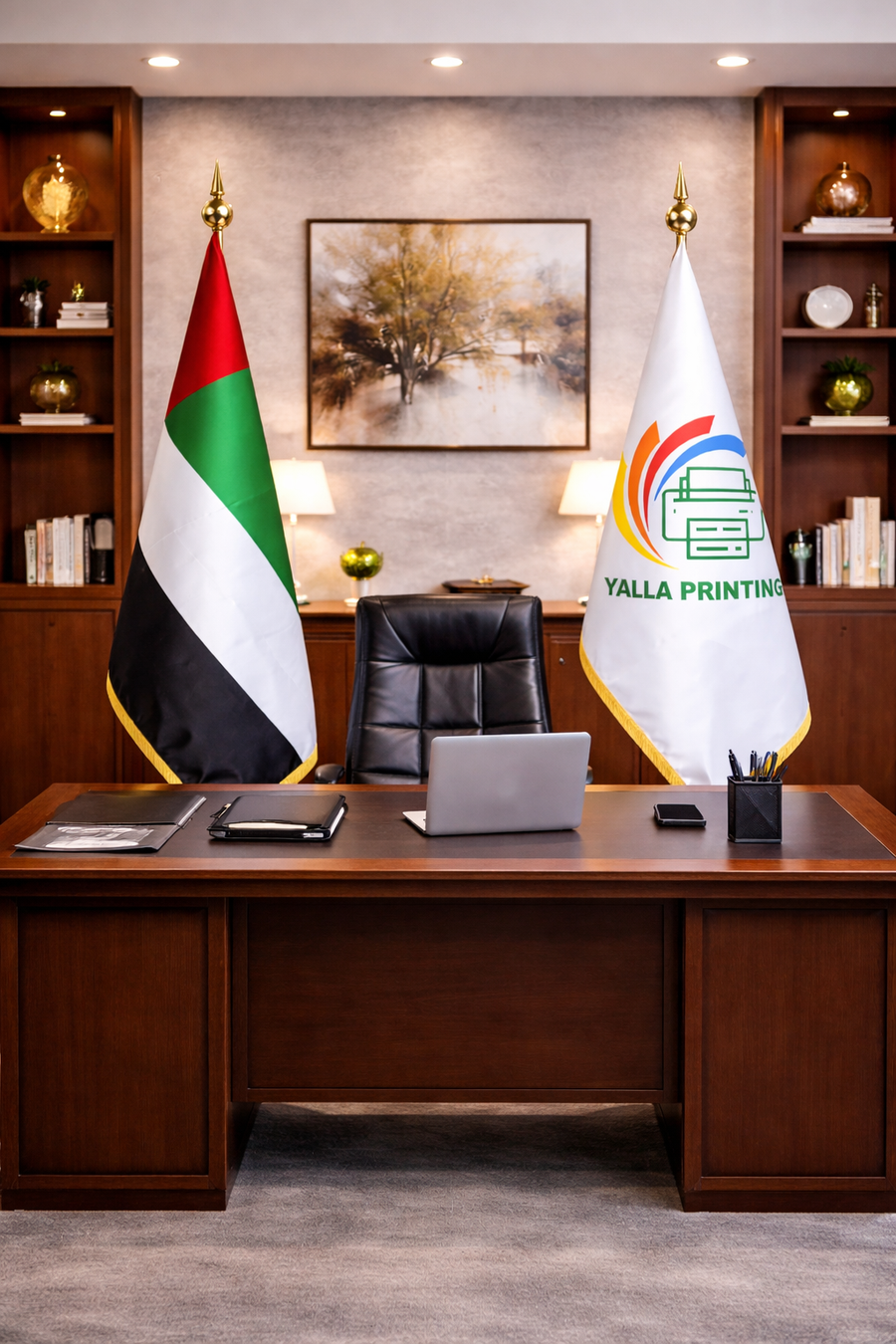 Custom Printed Conference Flag 180 x 100 cm with 3.5 Meter Adjustable VIP Pole – Double-Sided Canvas Stiffener Flag | Silver or Gold Pole Option for Office, Events, Hotels, Embassies & Corporate Display | Yalla Printing UAE