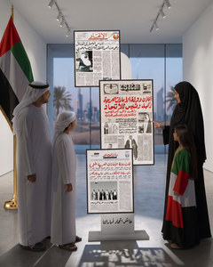 UAE Union Newspaper Archive Backdrop 180x120cm | Historic Headlines Photo Backdrop for Eid Al Etihad – Yalla Printing UAE